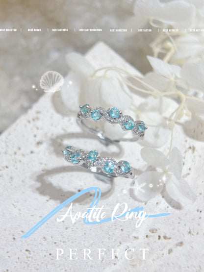 Apatite Brass Ring | 藍磷灰波浪戒指💙