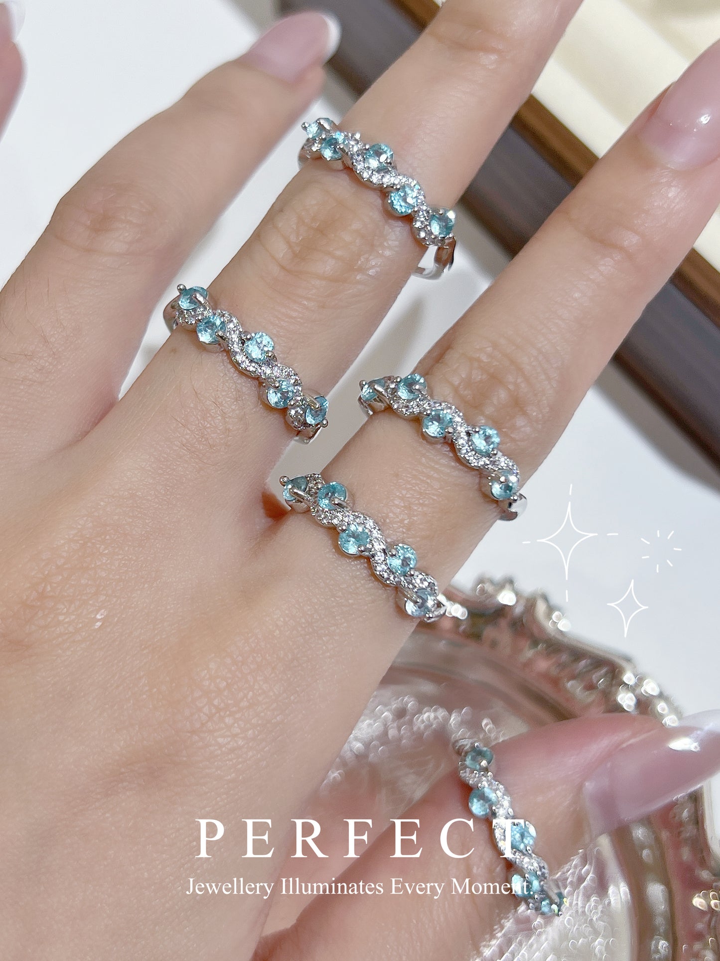 Apatite Brass Ring | 藍磷灰波浪戒指💙