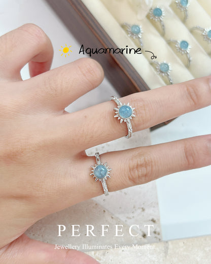 Aquamarine Solar Brass Ring | 海藍寶糖豆小太陽戒指