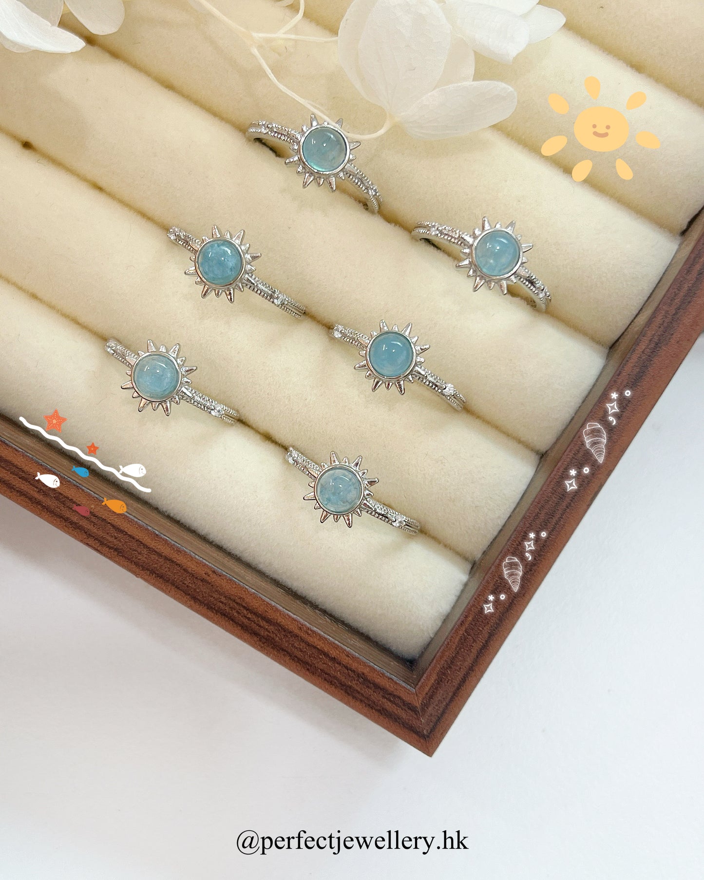 Aquamarine Solar Brass Ring | 海藍寶糖豆小太陽戒指