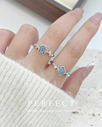Aquamarine Sakura Brass Ring | 海藍寶小櫻花戒指