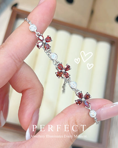 ✨Red Garnet Clover Bracelet | 紅石榴四葉草手鍊✨♥️
