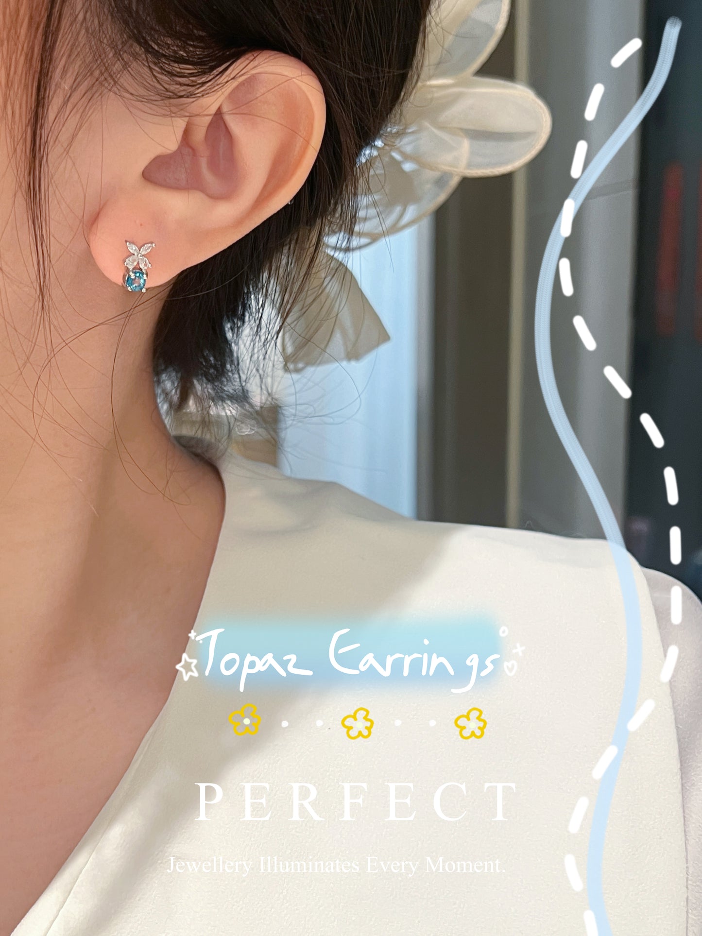 ✨0.5ct Topaz🦋 Clover Earrings | 托帕石四葉草耳釘✨💙