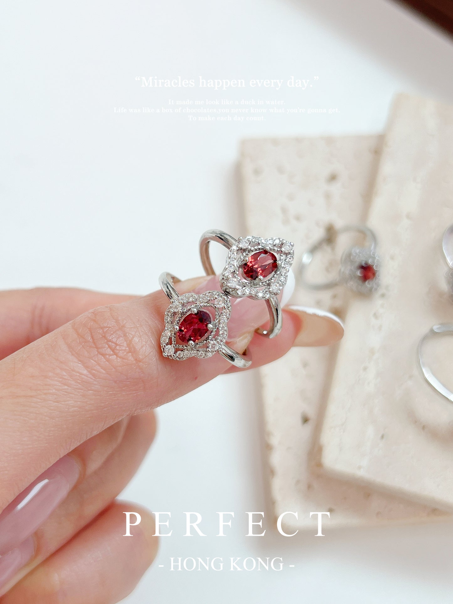0.6ct Red Garnet Brass Ring | 紅石榴四葉草鏤空戒指✨♥️
