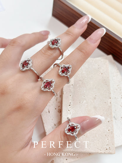 0.6ct Red Garnet Brass Ring | 紅石榴四葉草鏤空戒指✨♥️
