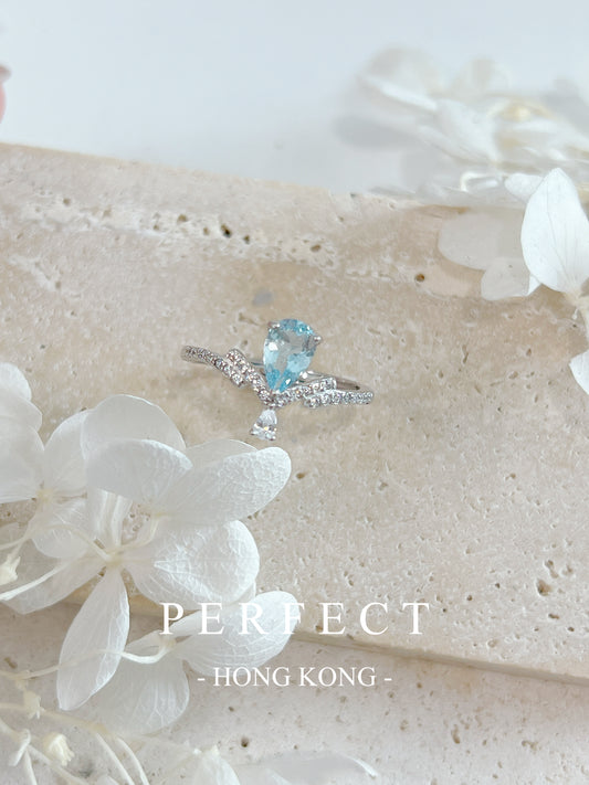0.7ct 🧊Aquamarine S925 Ring | 海藍寶水滴皇冠戒指🩵✨