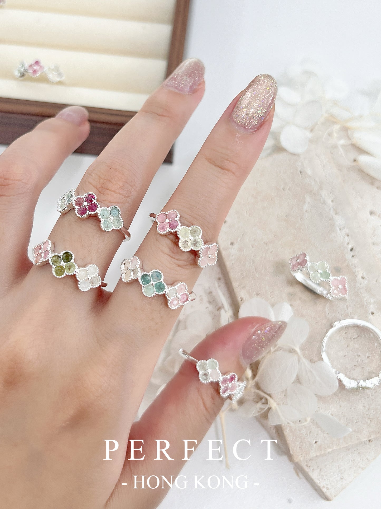 Tourmaline Brass Ring | 糖果碧璽銀白色戒指