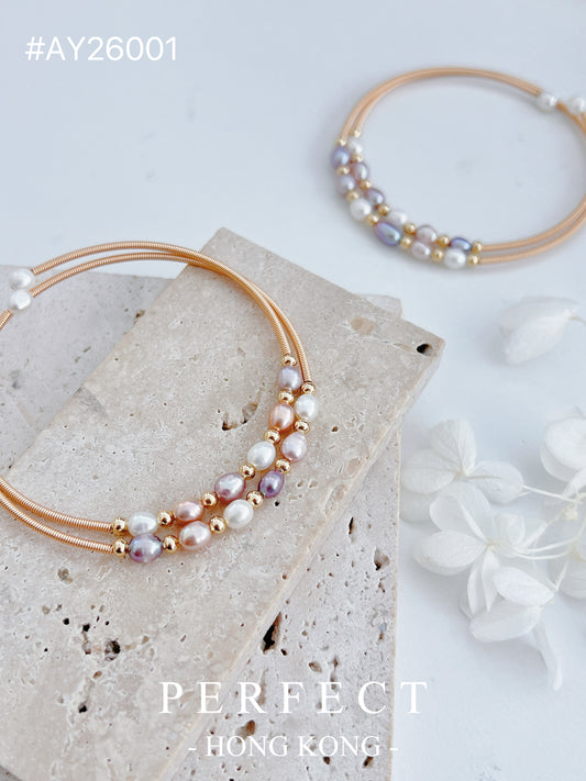 Candy Freshwater Pearl Brass Bangle | 糖果🍭珍珠繞線手鐲✨