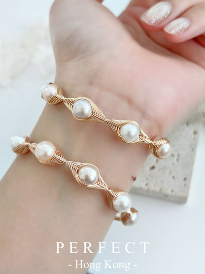 Dawn Freshwater Pearl Brass Bangle | 日出色🌄珍珠繞線手鐲✨