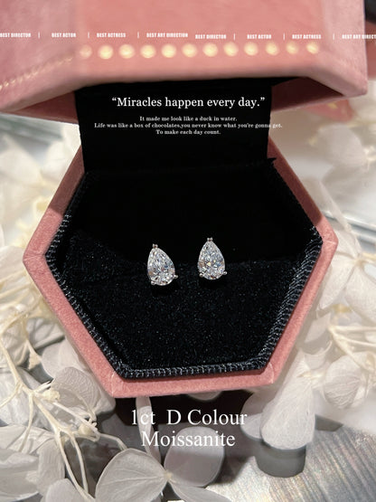 1ct D colour Moissanite S925 Earrings | 莫桑水滴爪爪鑲耳釘