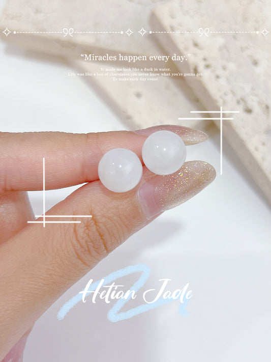 Hetian Jade S925 Earrings | 和田白玉耳釘🤍✨