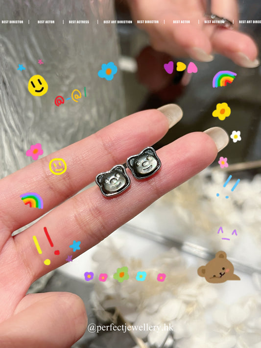 ✨MOP Teddy Bear Brass Earrings ｜黑蝶貝小熊🐻耳釘✨