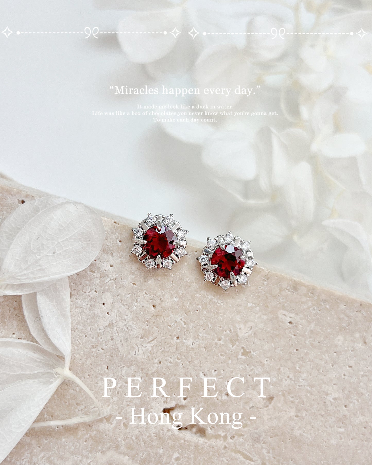 ✨♥️Red Garnet S925 Earrings ｜紅石榴雪花耳釘❄️✨