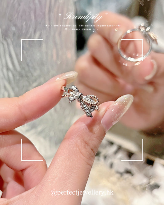 Rosette 🎀 Cubic Zirconia S925 Ring✨｜高碳鑽雙色麻花蝴蝶結S925戒指