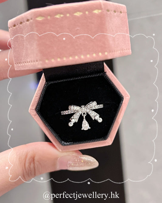 Rosette 🎀 Cubic Zirconia S925 Ring✨｜高碳鑽靈動淚滴蝴蝶結S925戒指