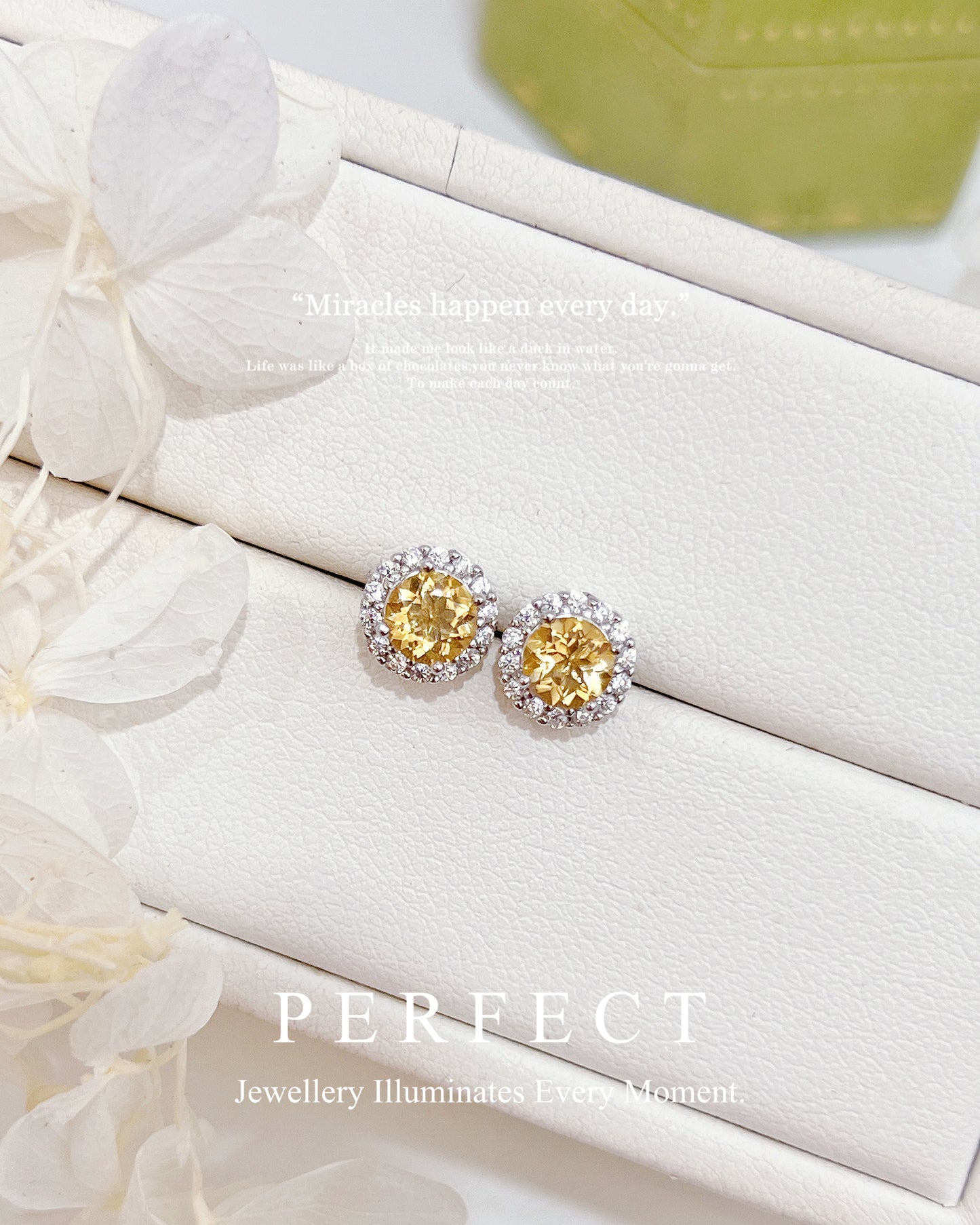 Citrine Halo S925 Earrings | 黃水晶圍鑲耳釘
