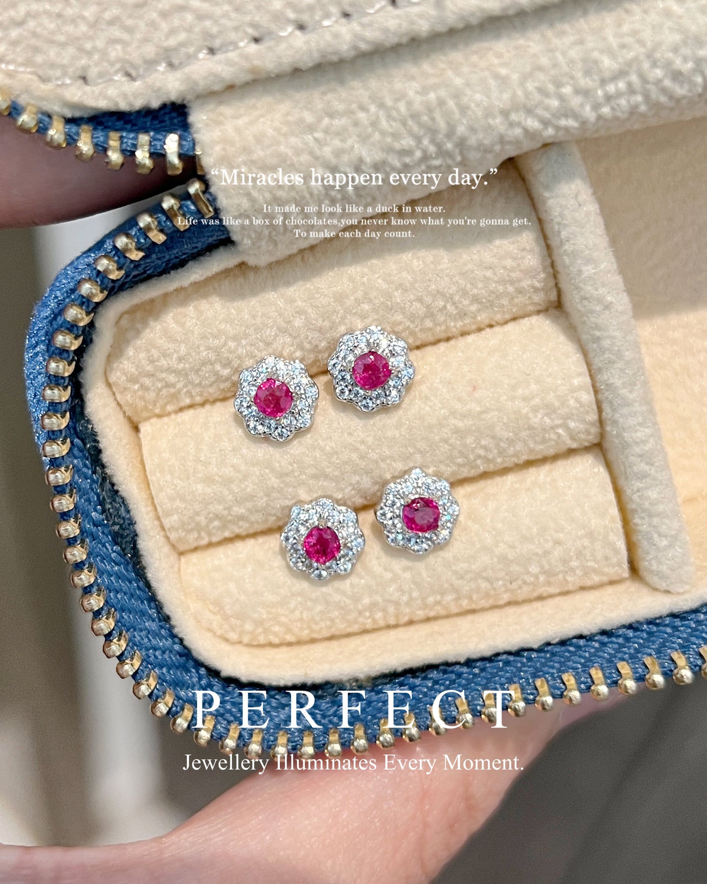 0.25ct Ruby Snowflake S925 Earrings | 紅寶石雪花圍鑲耳釘