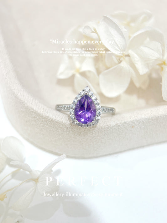 ✨3ct Amethyst Brass Ring | 紫水晶🔮水滴圍鑲戒指✨