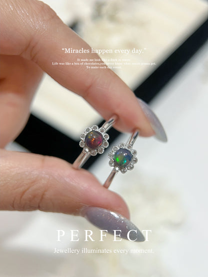 Black Opal Brass Ring |黑澳寶鏤空花花戒指✨🌸