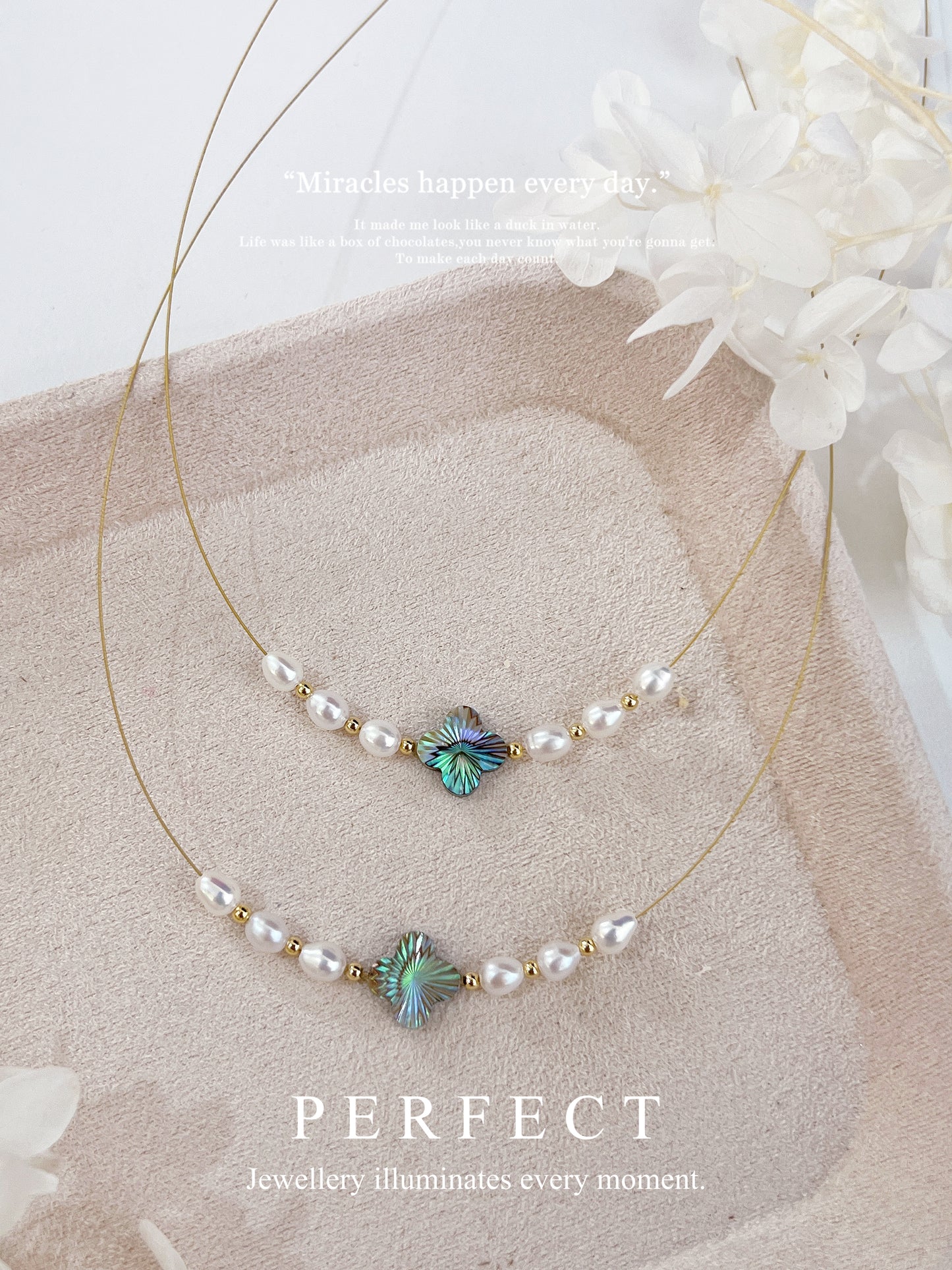 ✨MOP & Freshwater Pearl Necklace | 雷射切四葉草母貝珍珠日本金絲頸鏈 ✨