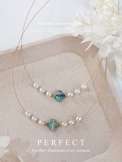 ✨MOP & Freshwater Pearl Necklace | 雷射切四葉草母貝珍珠日本金絲頸鏈 ✨