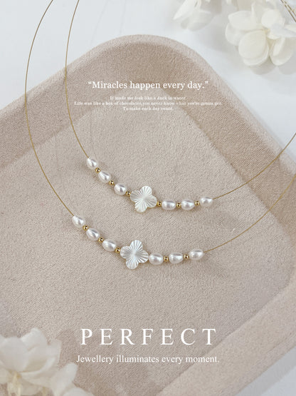 ✨MOP & Freshwater Pearl Necklace | 雷射切四葉草母貝珍珠日本金絲頸鏈 ✨