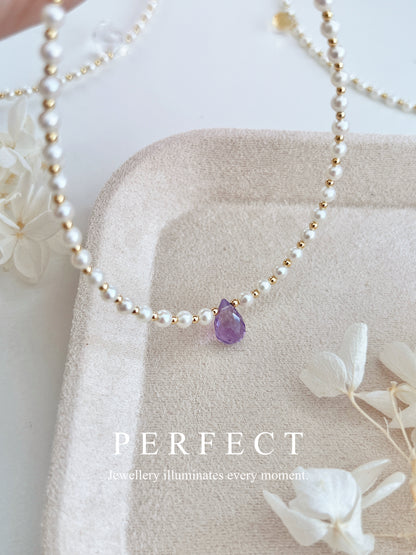 Morning Dew 💧✨Aurora Freshwater Pearl & Crystal | 極光淡水珍珠水晶項圈✨