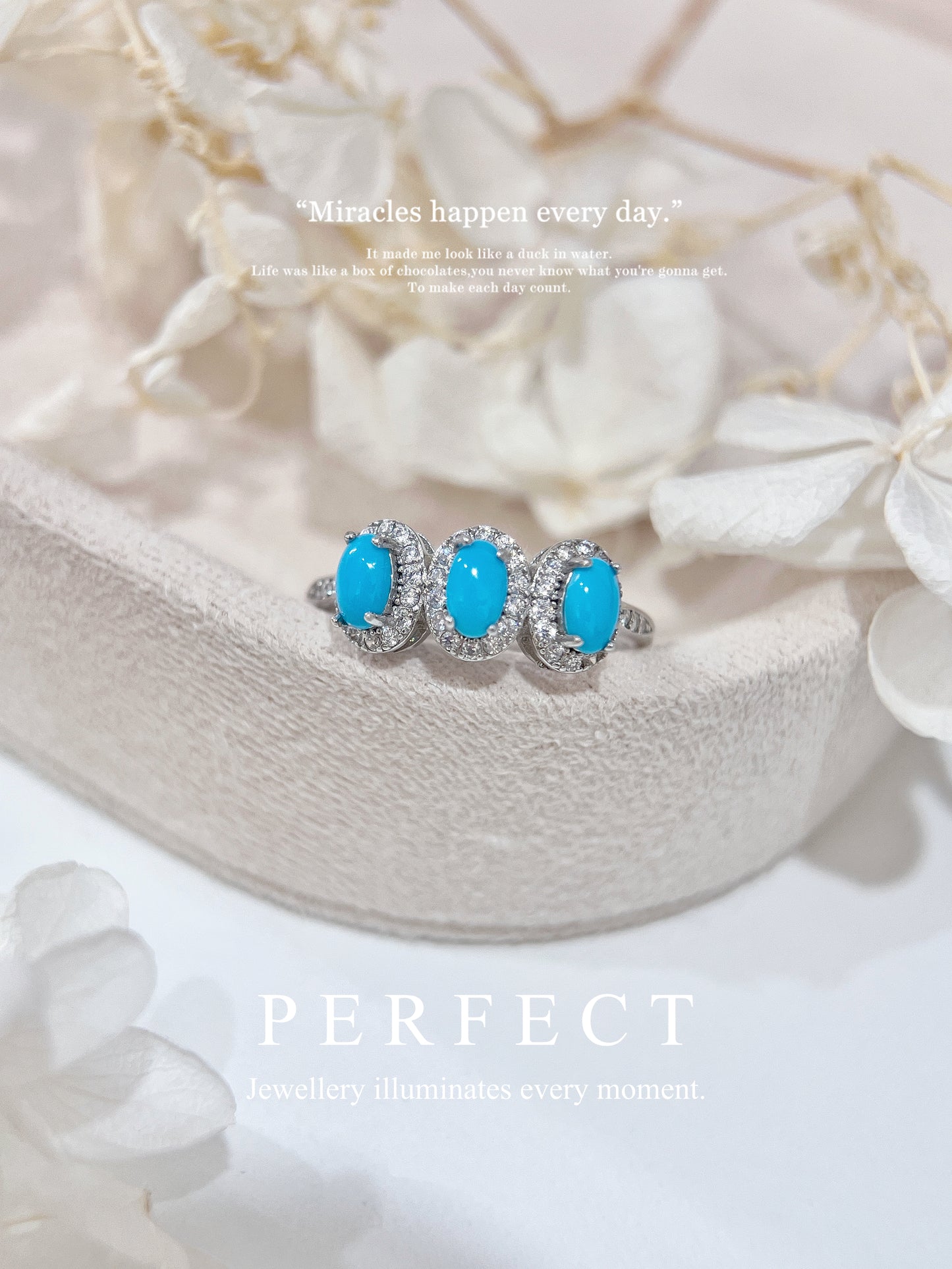 Sleeping Beauty Turquoise Trilogy S925 Ring | 美國綠松石三石戒指