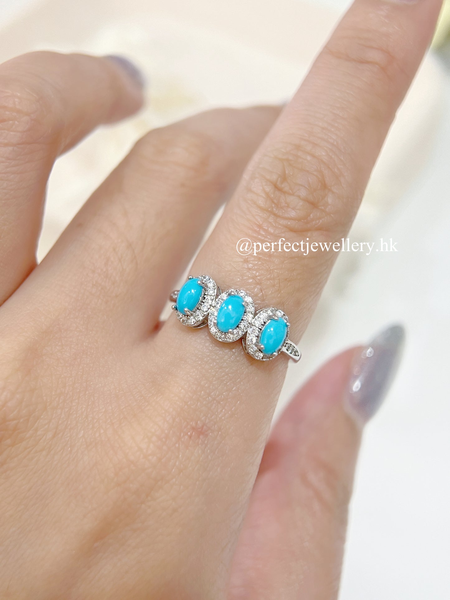 Sleeping Beauty Turquoise Trilogy S925 Ring | 美國綠松石三石戒指
