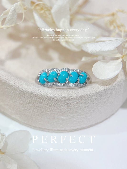 Sleeping Beauty Turquoise S925 Half-Eternity Ring | 美國綠松排戒