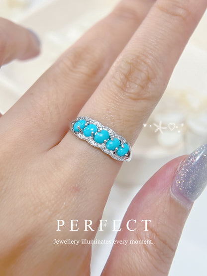 Sleeping Beauty Turquoise S925 Half-Eternity Ring | 美國綠松排戒