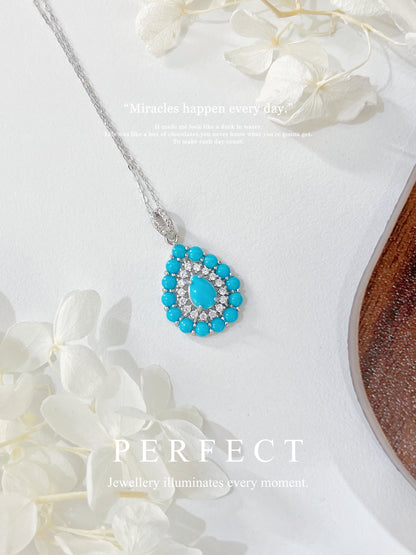 Sleeping Beauty Turquoise S925 Necklace | 美國綠松滿鑲水滴頸鏈✨