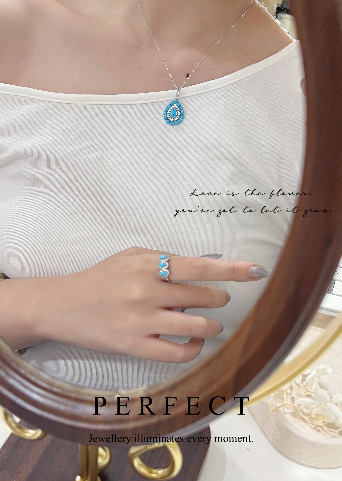 Sleeping Beauty Turquoise S925 Necklace | 美國綠松滿鑲水滴頸鏈✨