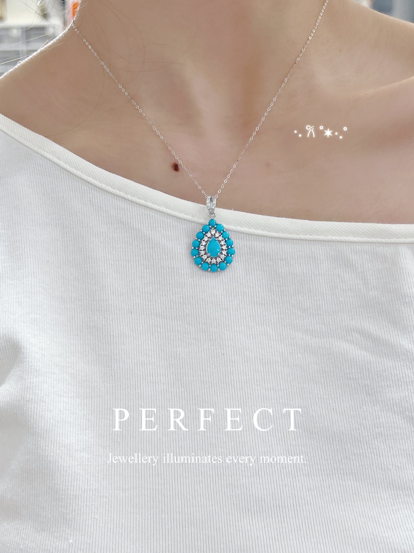 Sleeping Beauty Turquoise S925 Necklace | 美國綠松滿鑲水滴頸鏈✨