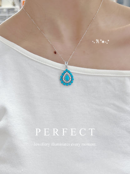 Sleeping Beauty Turquoise S925 Necklace | 美國綠松滿鑲水滴頸鏈✨