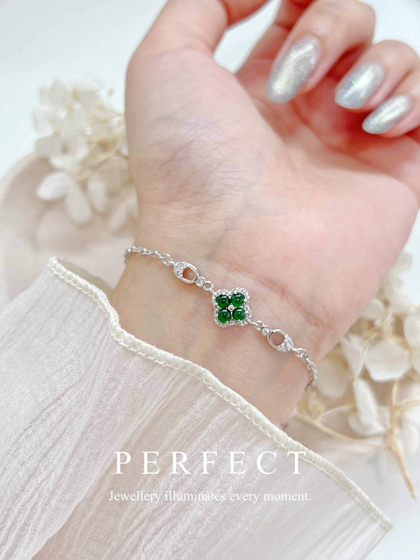 Jade Clover Brass Bracelet | 翡翠四葉草🍀手鏈✨