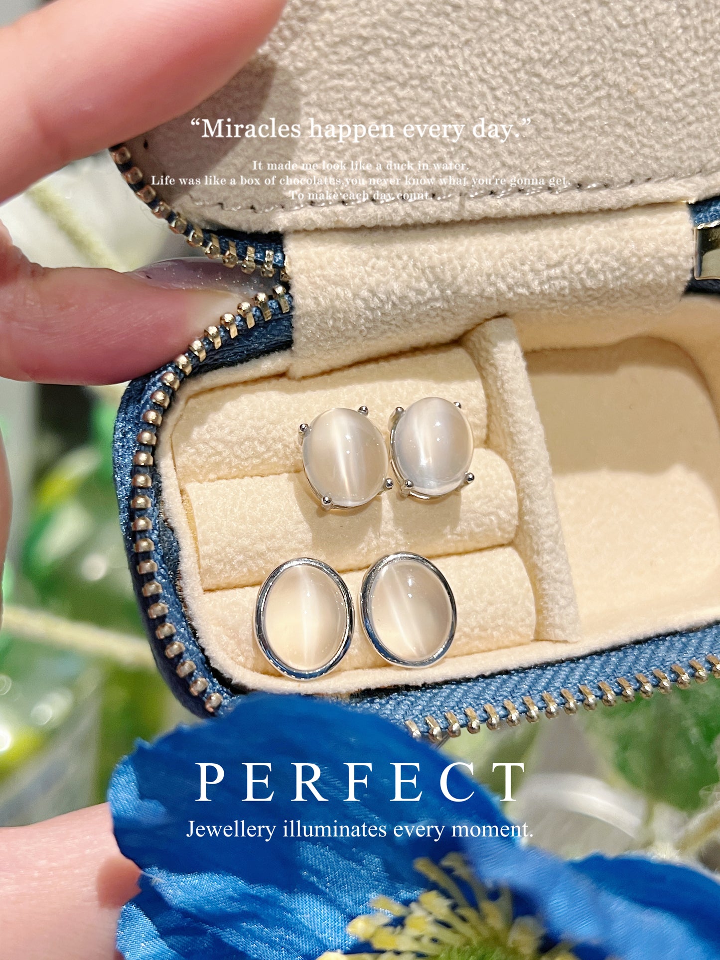 ✨🐈‍⬛Cat's Eye Moonstone S925 Earrings ｜ 貓眼白月光橢圓耳釘✨🤍