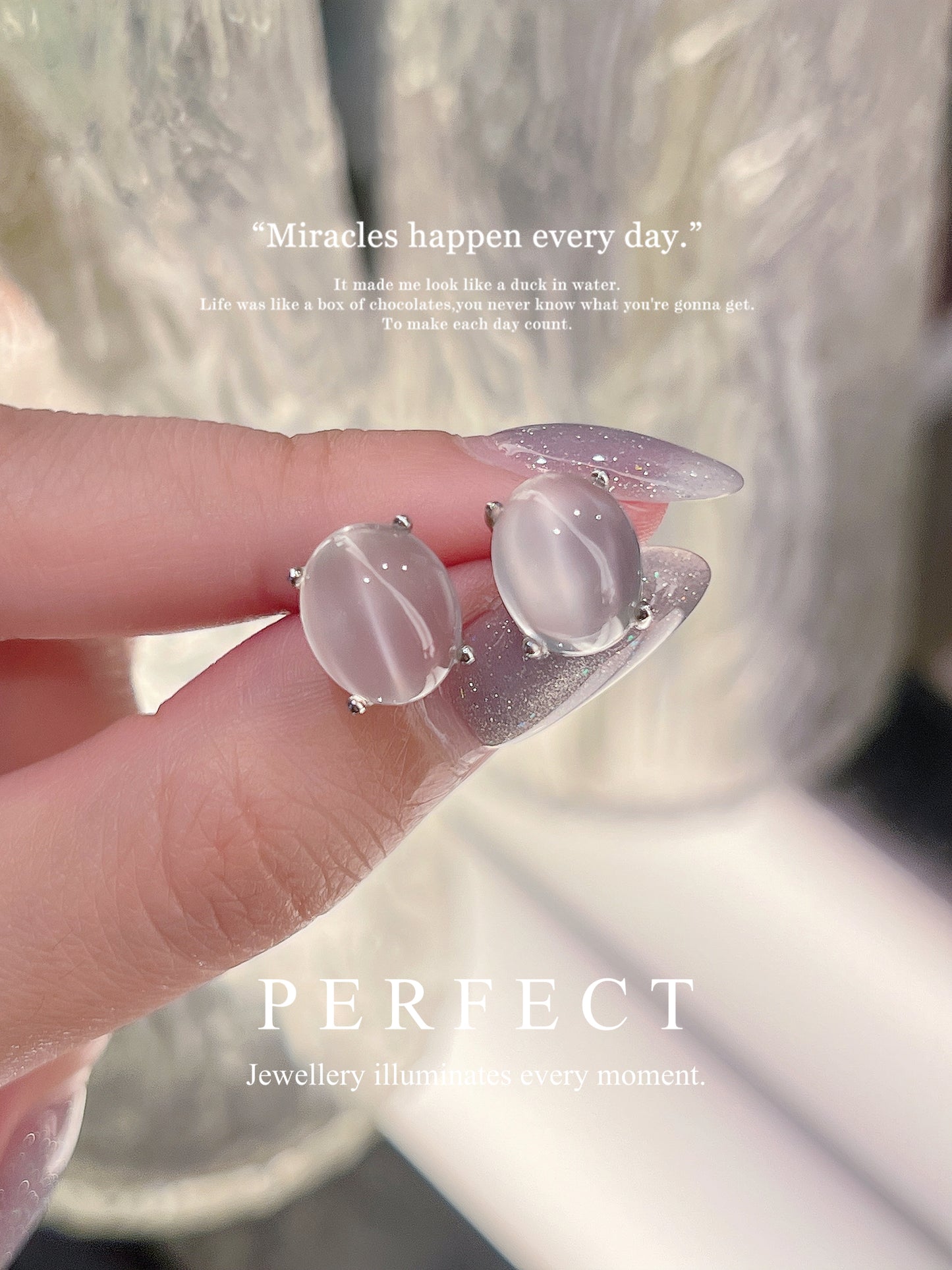 ✨🐈‍⬛Cat's Eye Moonstone S925 Earrings ｜ 貓眼白月光橢圓耳釘✨🤍