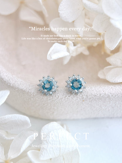 London Blue Topaz Earrings | 倫敦藍托帕戴妃圍鑲耳釘