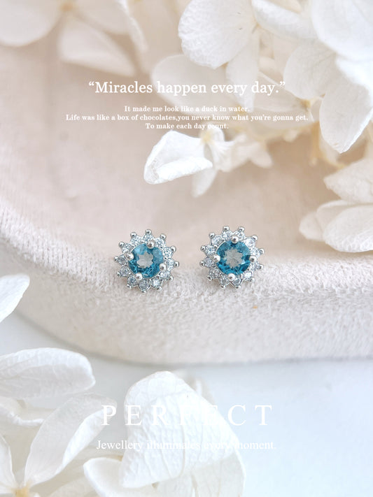 London Blue Topaz Earrings | 倫敦藍托帕戴妃圍鑲耳釘