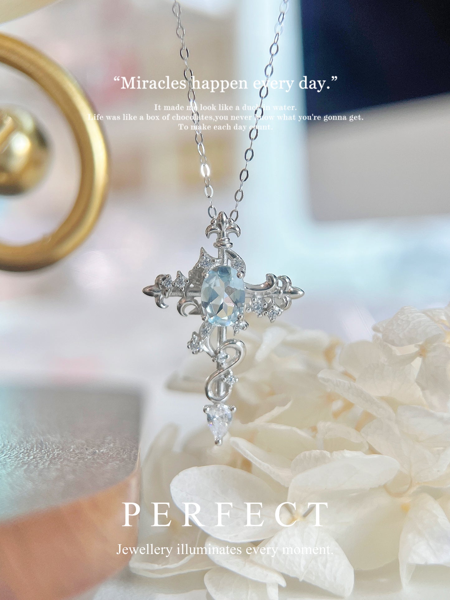 ✨Aquamarine S925 Cross Pendant ｜ 海藍寶🌊星月十字架吊墜✨