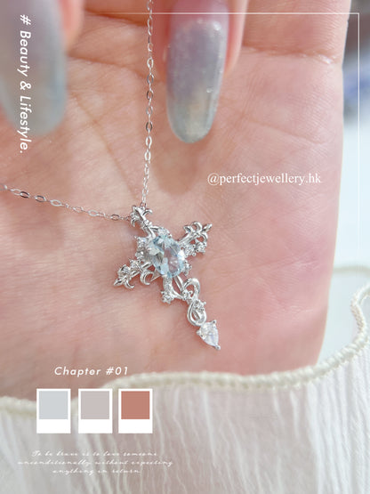 ✨Aquamarine S925 Cross Pendant ｜ 海藍寶🌊星月十字架吊墜✨