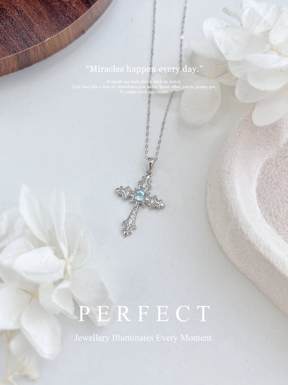 Sky Blue Topaz Cross S925 Pendant | 天空藍托帕石十字架吊墜✨