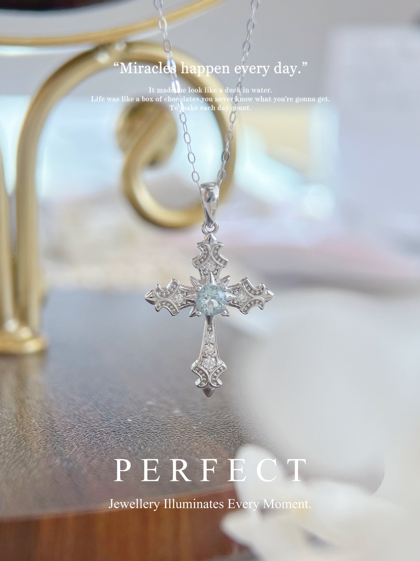 Sky Blue Topaz Cross S925 Pendant | 天空藍托帕石十字架吊墜✨