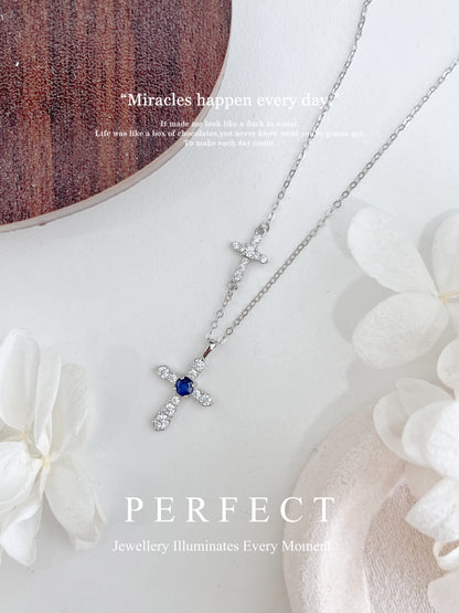 Blue Sapphire S925 Cross Necklace | 藍寶石十字架頸鏈✨