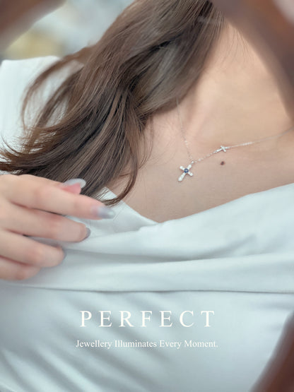 Blue Sapphire S925 Cross Necklace | 藍寶石十字架頸鏈✨