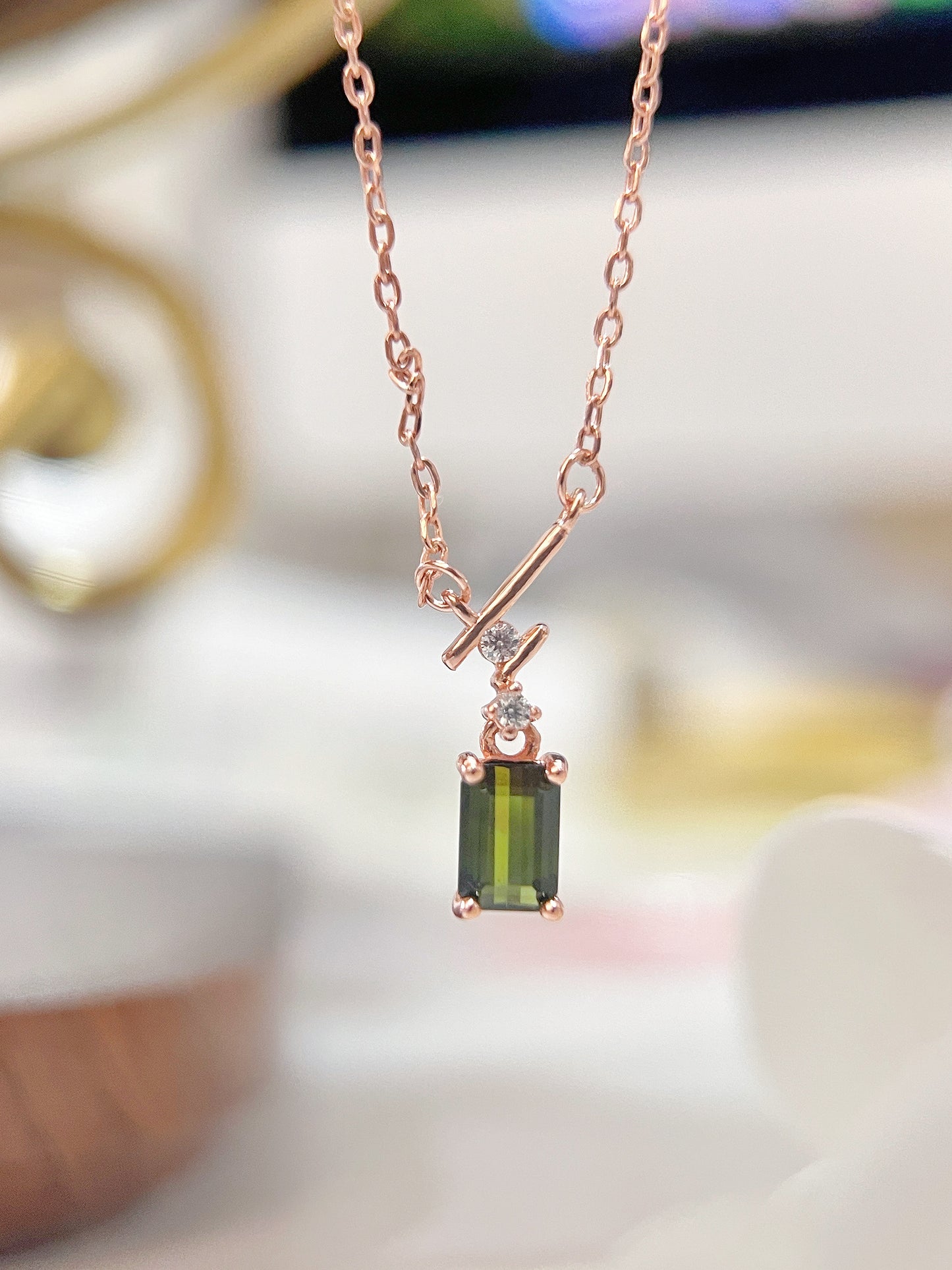Green Tourmaline Necklace | 綠碧璽方形北極星💫項鏈✨