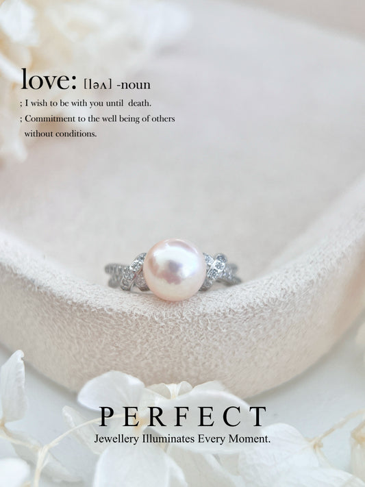 8-8.5mm Freshwater Pearl S925 Ring | 極光粉淡水繩結戒指