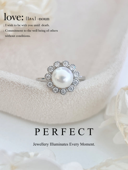 7.5mmFreshwater Pearl S925 Ring ｜淡水白珠太陽花戒指