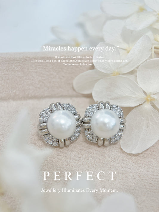 9.4mm Freshwater Pearl S925 Earrings | 淡水珍珠方形耳釘